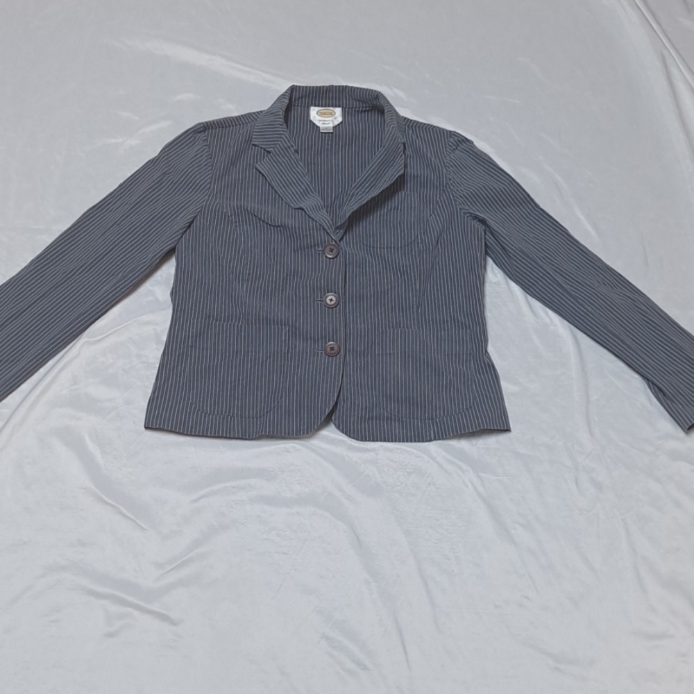 Talbots Pinstripe 3 Button Slate Blue Grey  Stretch Fitted Blazer Suit Jacket‎